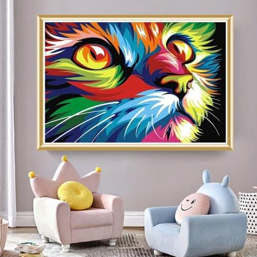 5D DIY Full Square/Round Diamond Painting Animal Picture Diamond Embroidery Color Cat Rhinestone Kit Mosaic Home Decoration Gift