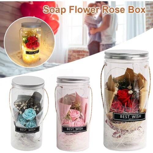 Soap Flower Rose Box with Mason Jar Lights Battery Operated Fairy Lights Home Wall Hanging Ornaments Valentines Day Gift