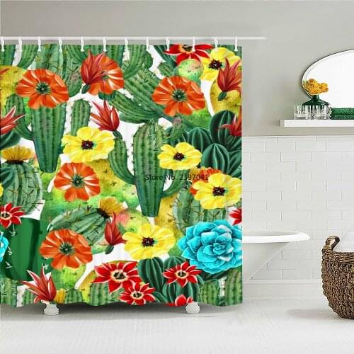 Beautiful Colorful Flower Cactus Plant Printed Shower Curtains Frabic Waterproof Polyester Decor Bath Curtain With Hooks 240x180