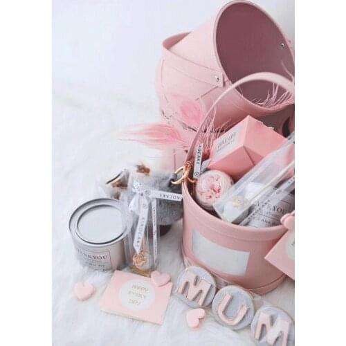 Round leather flower box hug flower shop flower bucket gift box gift candy bar wedding gift storage box