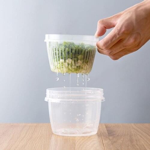 Round Shape Drain Sealed Crisper Ginger Garlic Onion Food Refrigerator Storage Box Containers Kitchen Organizer
