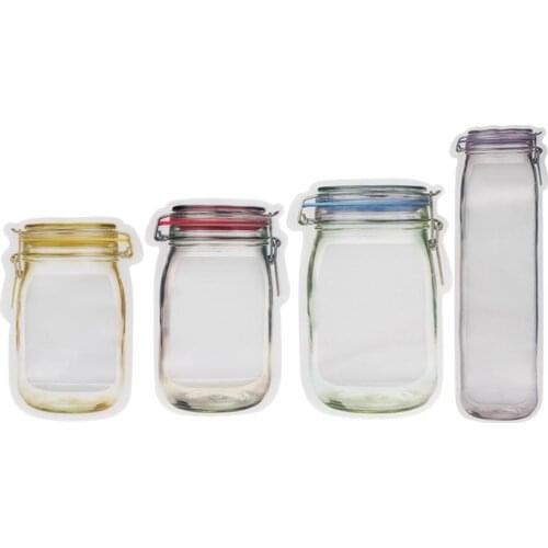 Mason Jar Bottles Bags Zipper Lock Bags Food Airtight Seal Bag Reusable Multi-Size Food Storage Bags Snacks Sealed Bags 12/20PCS