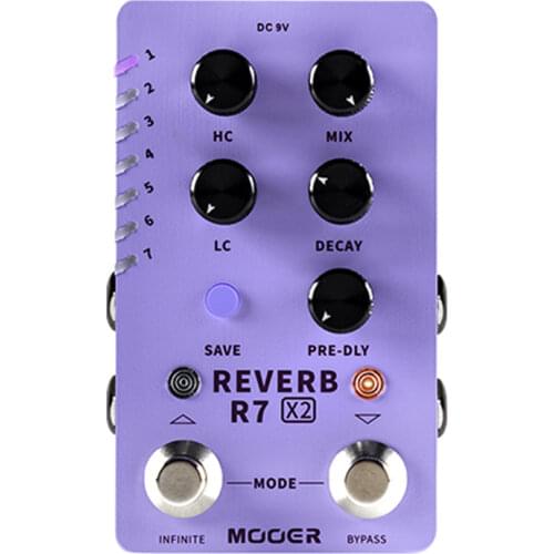 MOOER R7 X2 Reverb Pedal 14 Stereo Reverb Effects Atmosphere/Spring/Hall/Room with Infinite Function Rever Guitar Pedal