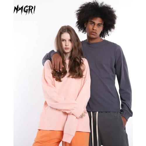 NAGRI Men Solid Color Hip Hop Pullover Streetwear Finger Long Sleeve T-shirt Graphic Punk Split Tee Casual Loose Summer New