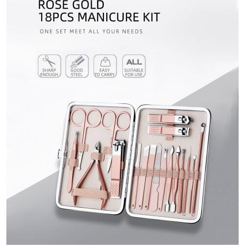 2019 New Rose Gold Manicure Nail Clipper Scissors Tweezers Set Portable Travel Hygiene Kit Stainless Steel Manicure Nail Art Set