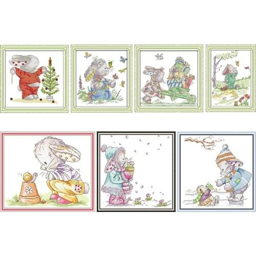 Bunny and Butterflies Cross Stitch Kit Embroidery Needlework Stamped 11CT 14CT Printed Counted Patterns Crafts Home Decor Thread