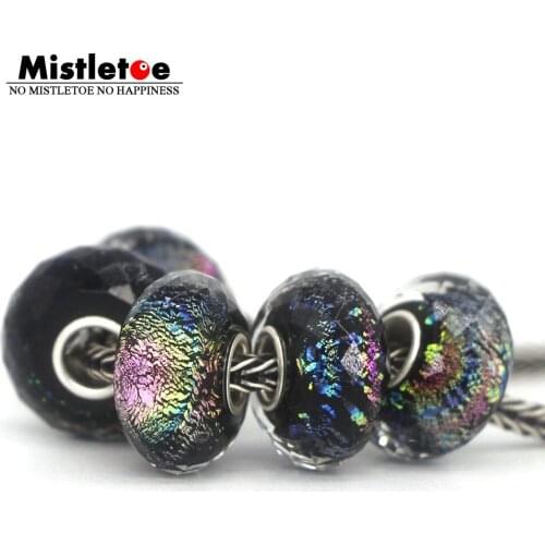Mistletoe 925 Sterling Silver Murano Glass Faceted Colorful Foil Charm Bead Fit European Bracelet Jewelery 1pcs