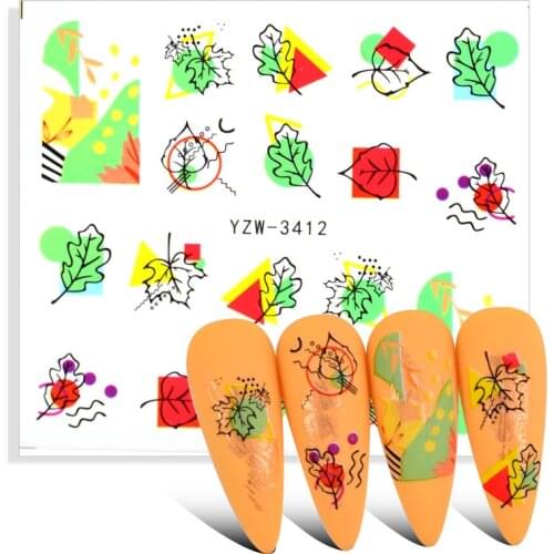 Fall Maple Leaves Nail Art Stickers Water Decals Sliders Foil Autumn Design For Nail Manicure 2021 New Arrival