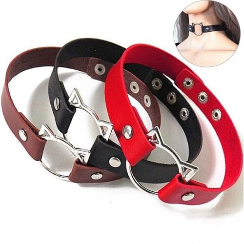 Punk Harajuku Collar Choker Necklace Kit Head PU Leather Choker Punk Goth Handmade Neck Bracelet Jewelry