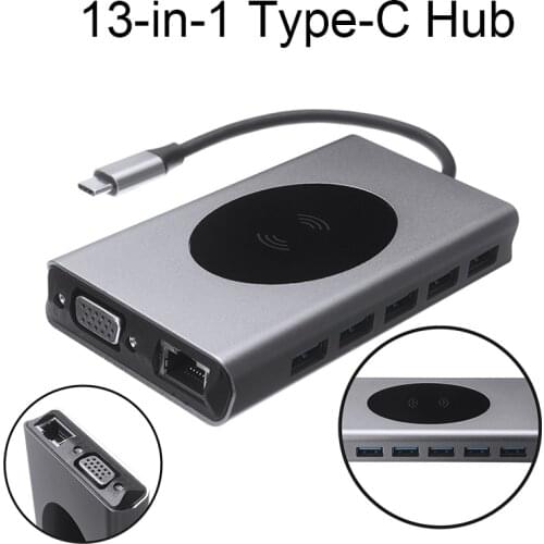 Pohiks 1pc 5Gbps High Speed USB 3.0 Laptop Docking Station Portable 13-in-1 Type-C to HDMI-compatible PD VGA Hub For PC Laptops