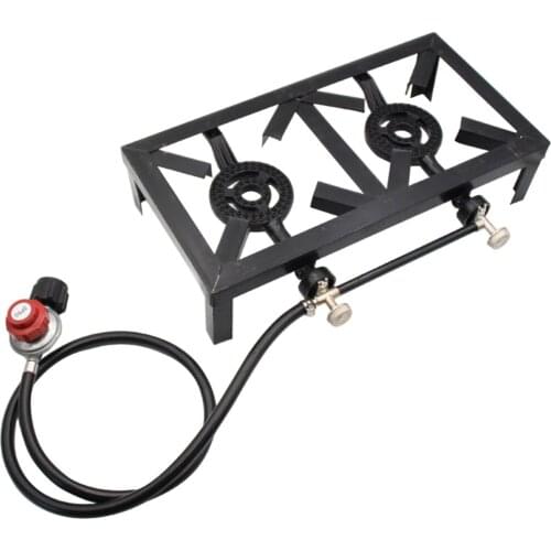 Portable Gas Stove Double Burner Cast Iron Two Burner Large Stove Travel Outdoor Cooker Iron Frame Portable Fire Control Camping