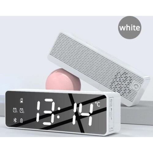 Portable LED Mirror Digital Wireless Bluetooth Speaker Alarm Clock Multifunction Music FM Radio Sound Box Desktop Alarm Clock