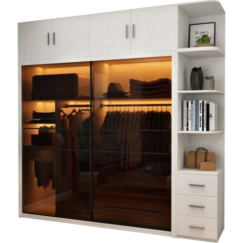 Sliding door wardrobe modern simple small family bedroom rental room with light luxury sliding door wardrobe
