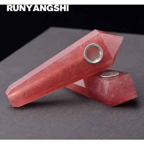 Runyangshi Crystal Smoking Pipe Strainer Quartz Stone Strawberry Color Healing Wand Smoke Pipe High Quality YC31
