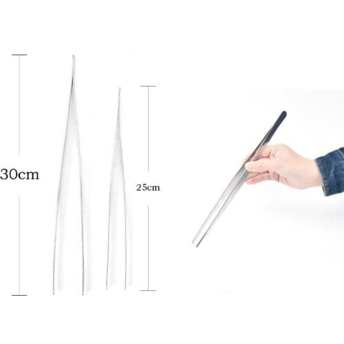 12.5/25/30cm Long Barbecue Food Tong Stainless Steel Straight Tweezer Toothed Tweezer Home Medical Garden Kitchen BBQ Tool