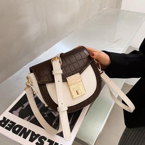 Crocodile Pattern Saddle Bag Brand Women Bags Lock Shoulder Bag Hitcolour Crossbody Bag Mini Ladies Bag Luxury Handbag And Purse