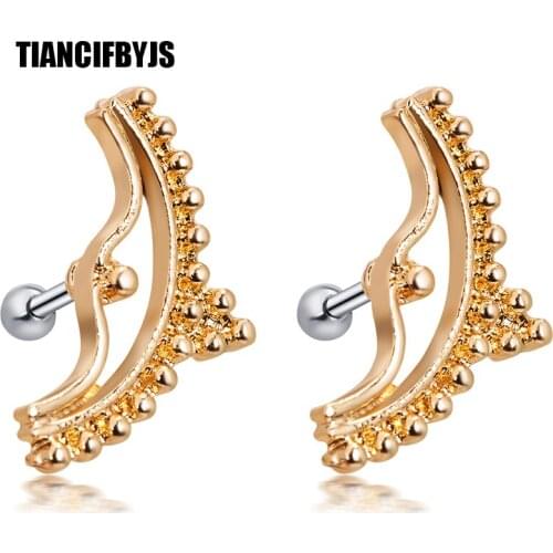 TianciFBYJS Moon Tragus Earring Wholesales Bead Star Flower Screw Barbell Helix Cartilage Woman Ear Piercing Body Jewelry