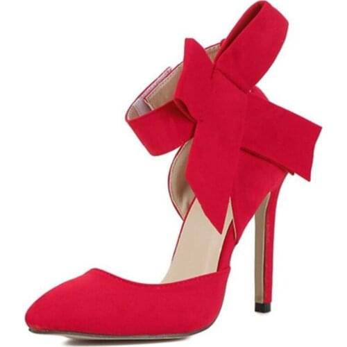 Women Big Bow Tie Pumps Butterfly Pointed Stiletto Shoes Woman High Heels Plus Size Wedding Shoes Bowknot advisable Womens Pum