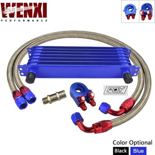UNIVERSAL 7ROWS OIL COOLER KIT + OIL FILTER SANDWICH ADAPTER+ STAINLESS STEEL BRAIDED OIL HOSE WITH WX STICKER+BOX