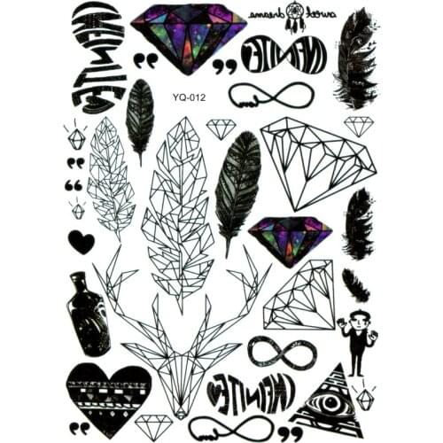 5pcs Diamond and love forever Waterproof Temporary Tattoos men Feather Fake Tattoo Stickers Tatoo Kids Tatuajes Glitter Tattoo