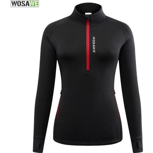WOSAWE Womens Winter Warm Fleece Cycling Jacket Ladies Riding Outdoor Sports Half Zip Windproof Top Bicycle Biker Long Jersey