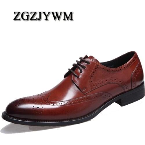 ZGZJYWM High Quality Large size EUR44 Fashion Mens Wedding Black/Red Flats Business Genuine Leather Mens Dress Formal Shoes