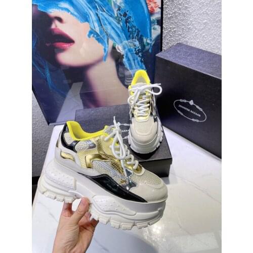 Women Luxury High Heel Platform Shoes Fashion Design Thick Soled Chunky Sneakers Dad Shoe Genuine Leather Spring Autumn 2021 New