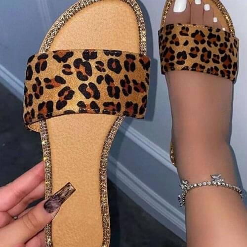 Womens Slippers Fashion Summer Beach Slides Leopard Flat Mules Shoes