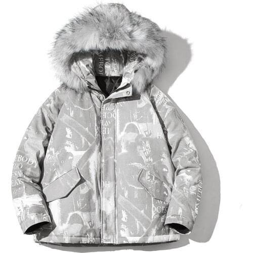 Winter mens Hooded Cotton-Padded Jacket Fashion Padded Coat Big Fur Collar Retro Loose Thick Warm Cotton Jacket