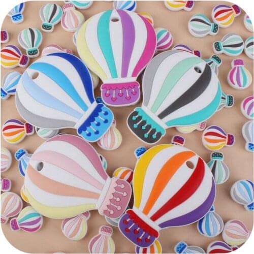 1PC Colorful Hot-Air-Balloon Shaped Teethers with Hole DIY Pacifier Pendants Silicone Beads Baby Molar Teething Toys Nursing