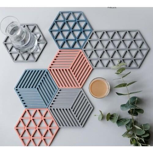 1PC Nordic Chic Silicone Coaster Cup Hexagon Mats Pad Heat-insulated Bowl Placemat Home Decor Desktop Eco-friendly QA 096