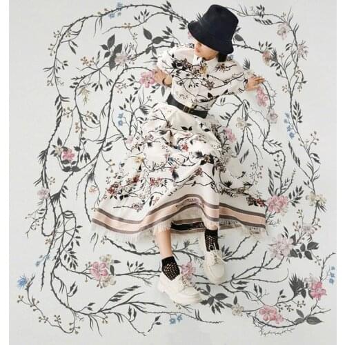 Natural 100% cotton poplin fabric cloth for sewing material Flower rattan printed skirt garment dress fabrics alibaba express