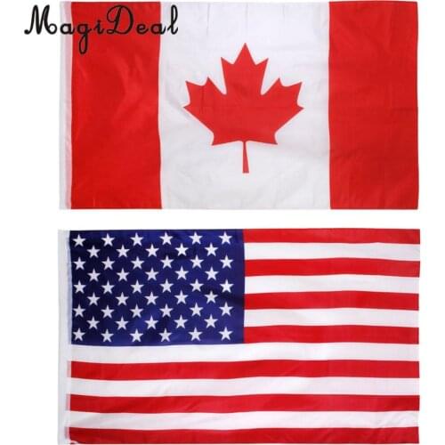 2 Pieces American USA Canada Canadian Flag Large Banner 150X90cm / 5X3ft