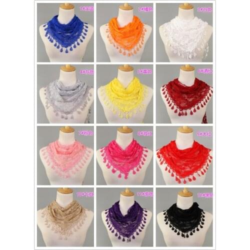 200pcs/lot rose flower Lace fichu Sheer Floral Print Triangle Veil Church Mantilla Scarf Shawl Wrap Tassel 16 color