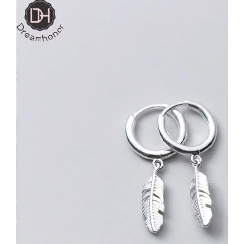Dreamhonor 2021 Vintage Design Fashion Leaf Hoop Feather Earrings For Women Men Jewelry Unisex Trend Rock Hipster Ear Clip Gift