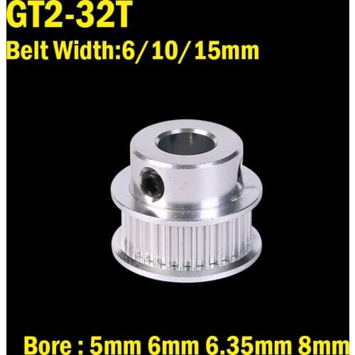 32 teeth GT2 Timing Pulley Bore 5mm 6mm 6.35mm 8mm for belt used in linear 2GT pulley 32Teeth 32T