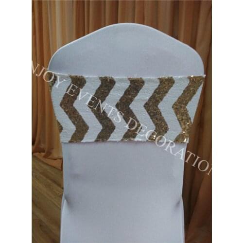 40pcs YHA#62 champagne chevron luxury sequins chair band for any chair back decor
