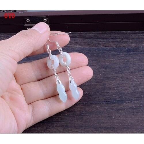 925 long jade circle gourd earrings ethnic style retro classic fresh temperament simple and versatile earrings