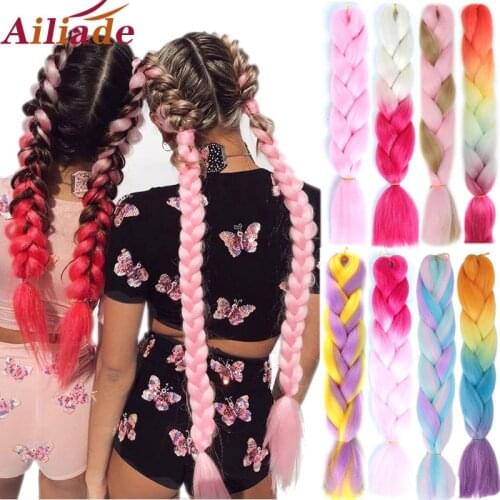 AILIADE 100g/Pc 24 Inch Pure Ombre Color Synthetic Heat Resistant Hair Extension Twist Jumbo Braiding Kanekalon Hair For Women