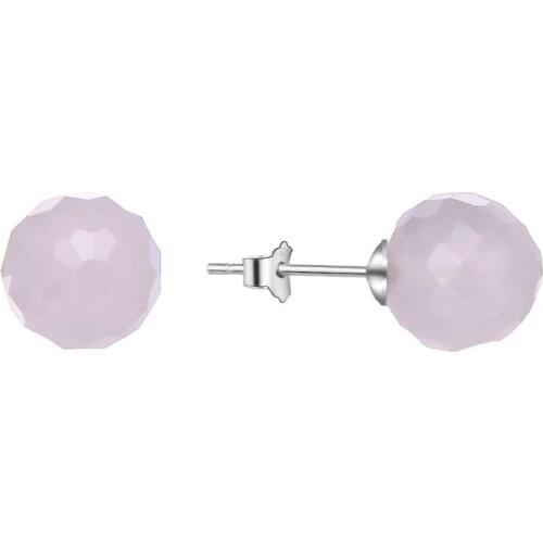 Beritafon 925 Sterling Silver Rose Quartz Gemstones Stud Earring for Women or Girls