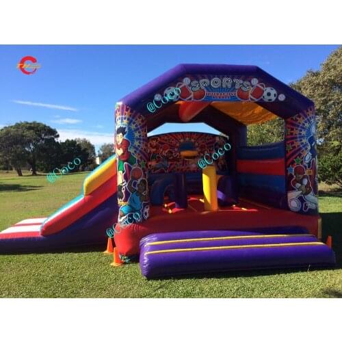 Free shipment to door, outdoor inflatable bounce castle, basketball arena jumping castle with slide, commercial bouncer house