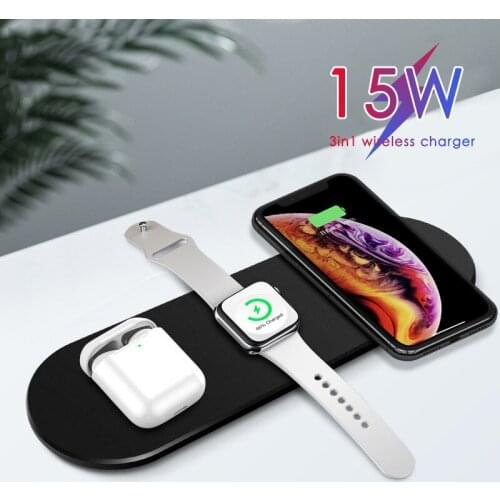 3 In 1 Wireless Charger 15W Fast Charging Charger for IPhone 11 Pro Max X 8 Plus XS AirPods Apple Watch 5/4/3/2/1 Stand