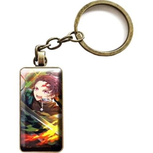 Anime Demon Slayer Key Chain Kimetsu No Yaiba Blade of Ghost Rectangle Glass Pendant Keychains Cosplay Jewelry Accessories Gift