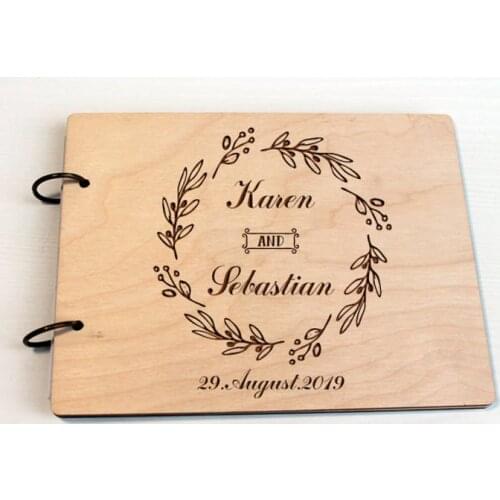 Personalised Flower Wreath Wedding Guestbook with name and date ,Guest Book Wooden Boho Rustic Wreath Guest Book Album