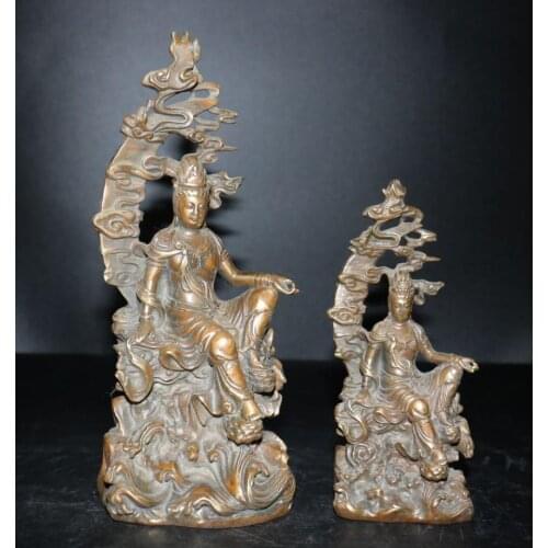 China brass crescent Clouds Goddess of mercy crafts statue