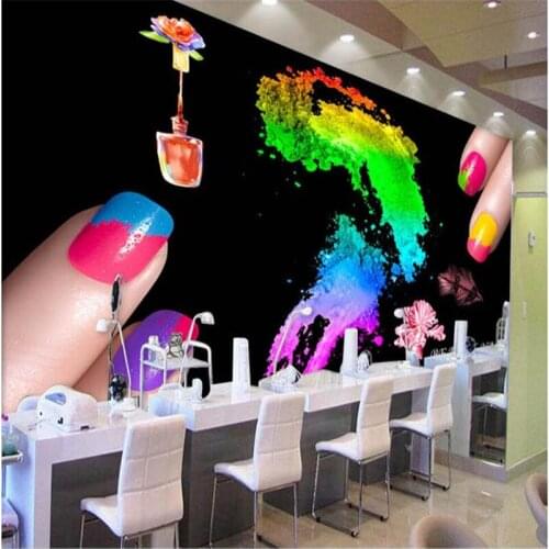 Beibehang Black creative nail polish nail shop background wall custom large mural green silk wallpaper papel de parede