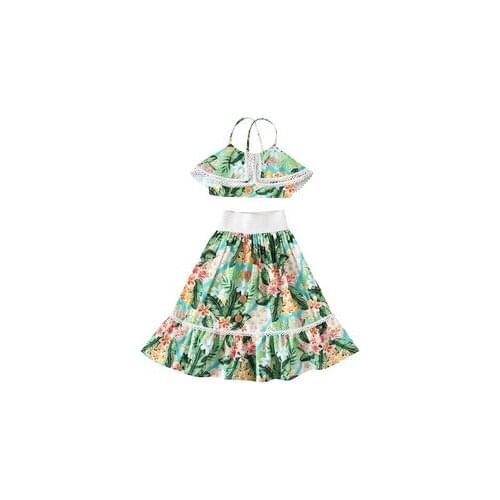 Citgeett Summer 1-6Y Kid Girls Clothes Sets Flowers Print Ruffles Sleeveless Lace Vest Tops+Boho Skirts Summer Clothing Set