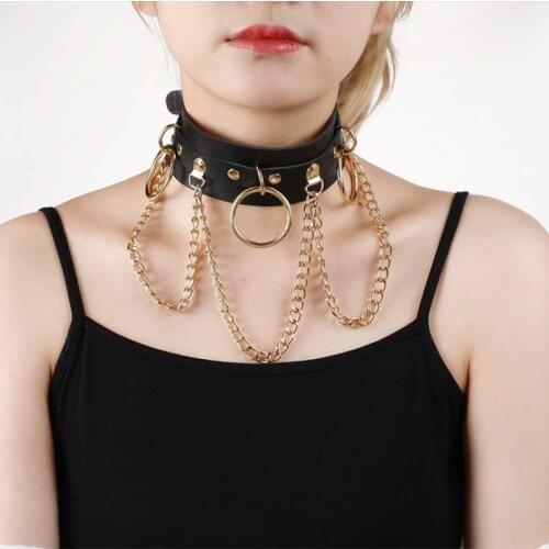 Fashion Necklace PU Leather Choker Necklace Pendant Collar for Women Goth Punk Chain Sexy Chocker Necklaces Bondage Gift E20