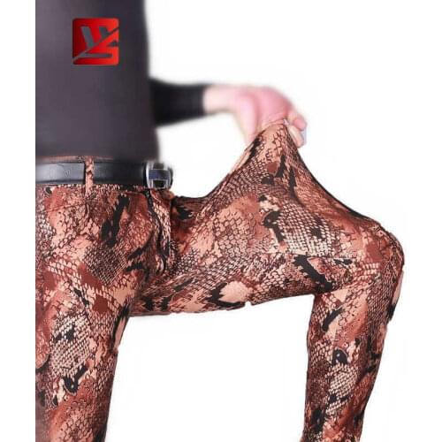 MEISE Plus Size Men Pencil Pants Burmese Python Print Trousers Sexy Snake Printing Elastic Tight Leg Pants Nightclub Costume