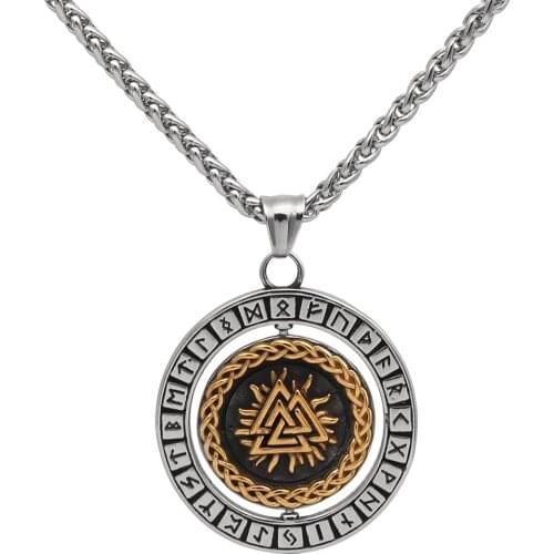 Men Viking Vegvisir Necklace Stainless steel Nordic Valknut Roating Viking jewelry